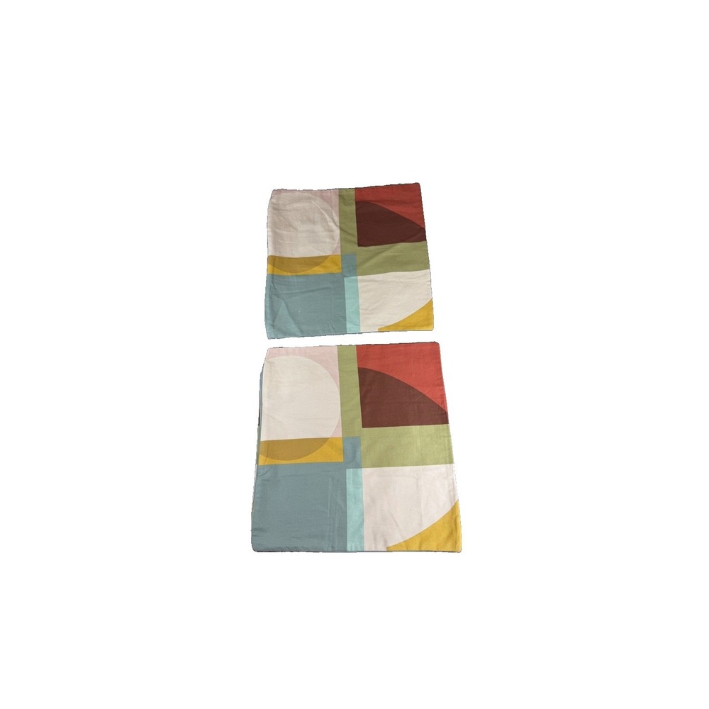 Set of 2 20x20 Abstract Geometric Pillow Covers MCM Boho Multicolor Zipper